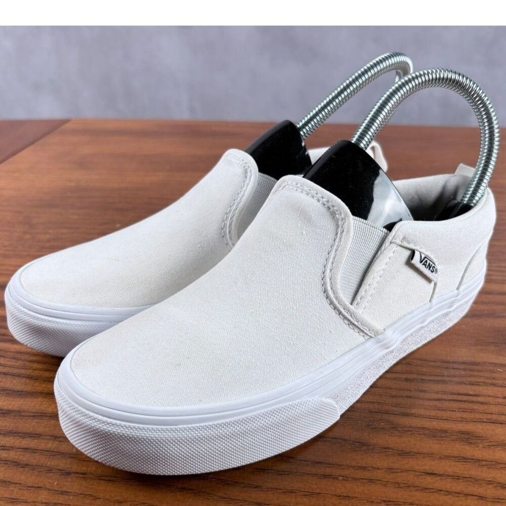 Vans Asher Girls Slide-On Shoes Size 2.5 Youth Kids White Canvas Slides Comfort